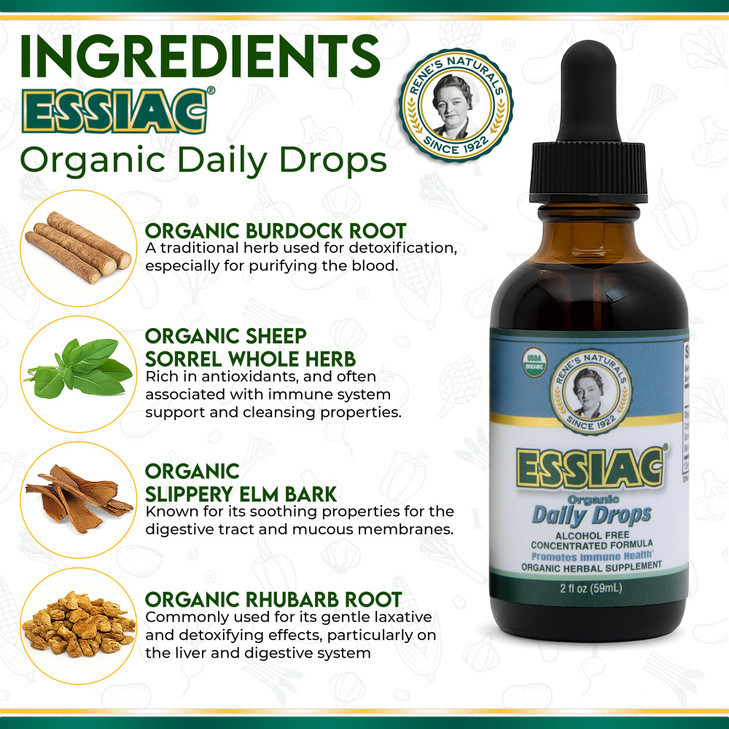 Essiac Original Tea USDA Organic Daily Drops for Enhanced Lymphatic Drainage