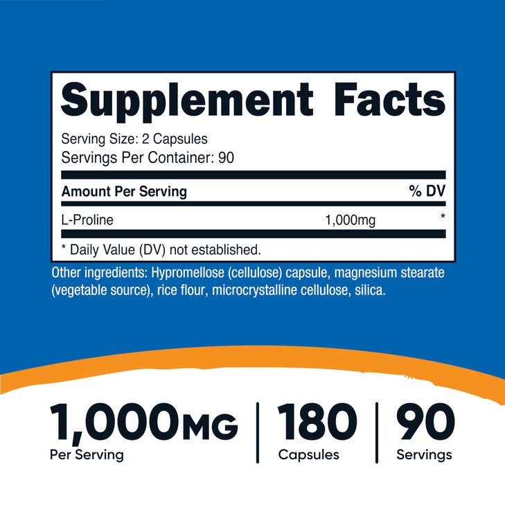 Nutricost L-Proline 1000mg, 180 Capsules (90 Servings)