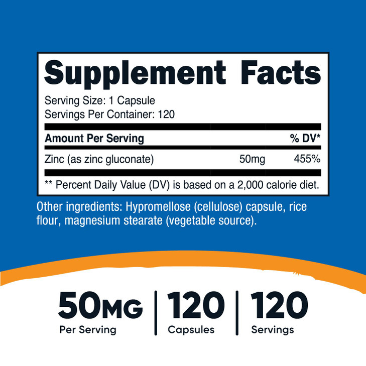 Nutricost Zinc Gluconate 120 Vegetarian Capsules (50mg)