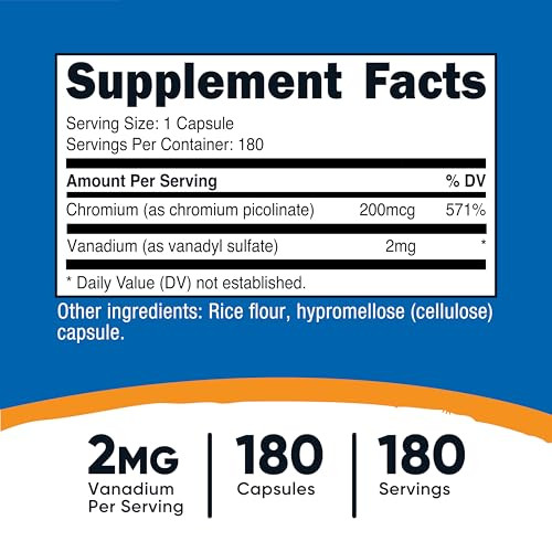 Nutricost Vanadium + Chromium 2mg 180 Vegetarian Capsules