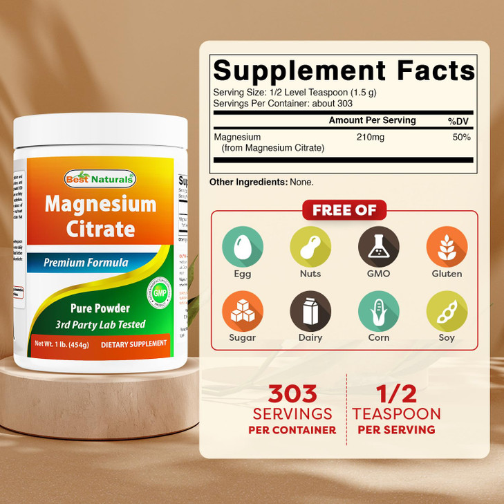 Best Naturals Magnesium Citrate Powder 1 Pound (1 LB (Pack of 1))
