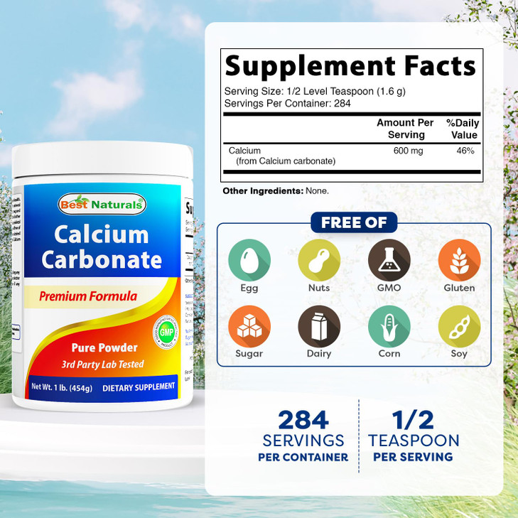 Best Naturals Calcium Carbonate Powder 1 Pound - Food Grade (16 OZ (Pack of 1))