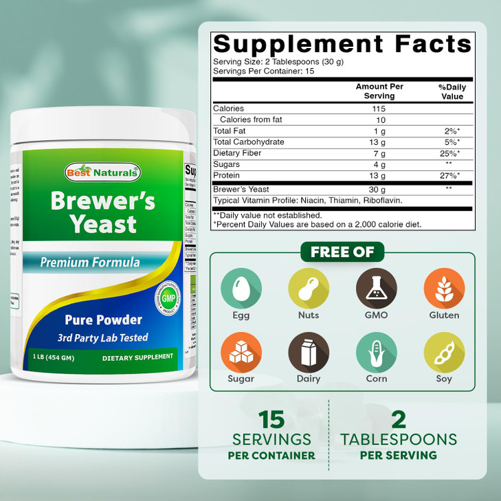 Best Naturals 2 Pack 100% Pure Brewers Yeast Powder - 16 oz