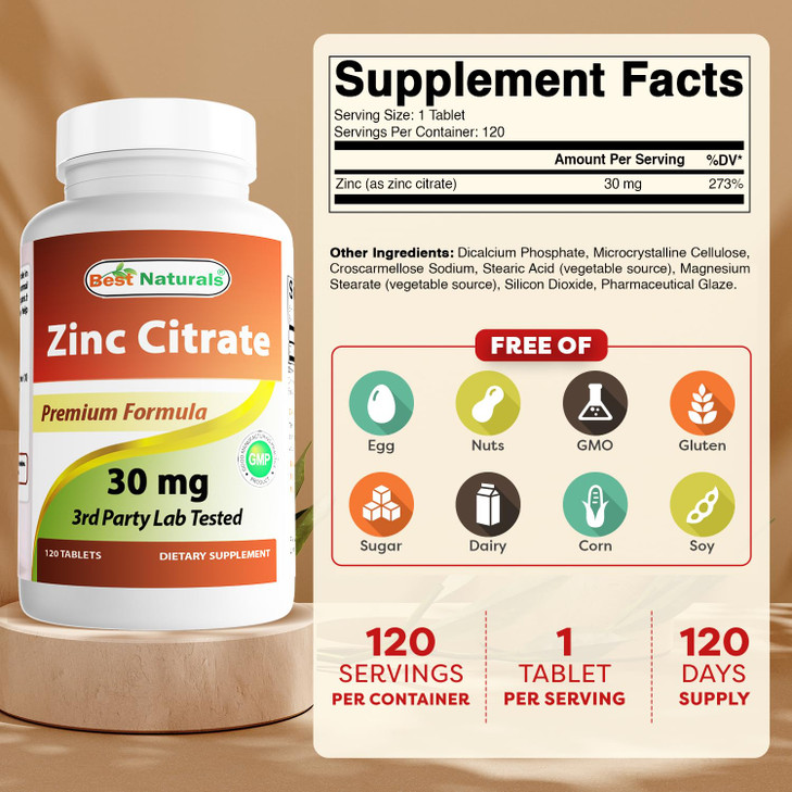 Best Naturals Zinc 30mg Supplements (as Zinc Citrate)