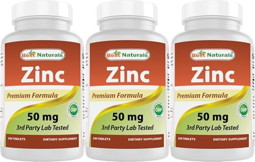 Best Naturals Zinc Supplement as Zinc Gluconate 50mg 240 Tablets Pack of 3
