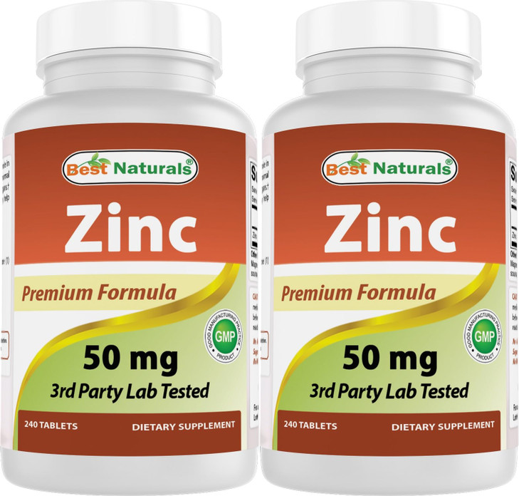 Best Naturals Zinc Supplement as Zinc Gluconate 50mg 240 Tablets Pack of 2
