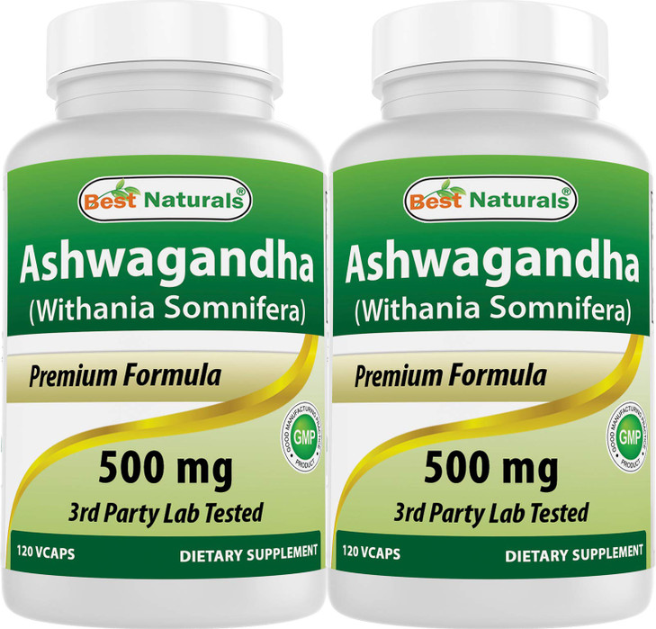 Best Naturals 2 Pack Ashwagandha Capsules for Relaxing Stress and Mood, 500 mg