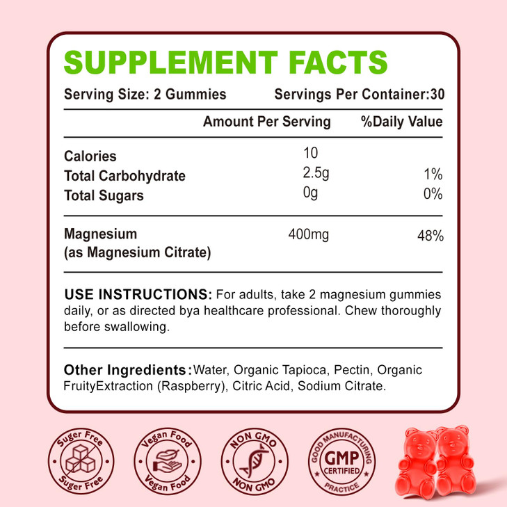 2 Pack Magnesium Citrate Gummies 400MG, High Absorption Magnesium Gummies