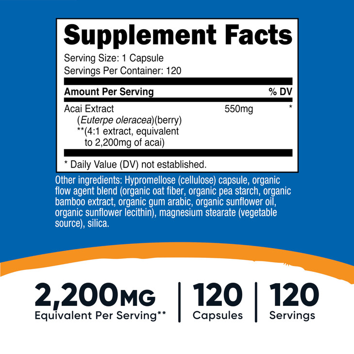 Nutricost Acai Extract 2,200mg, 120 Vegetarian Capsules (Euterpe Oleracea)
