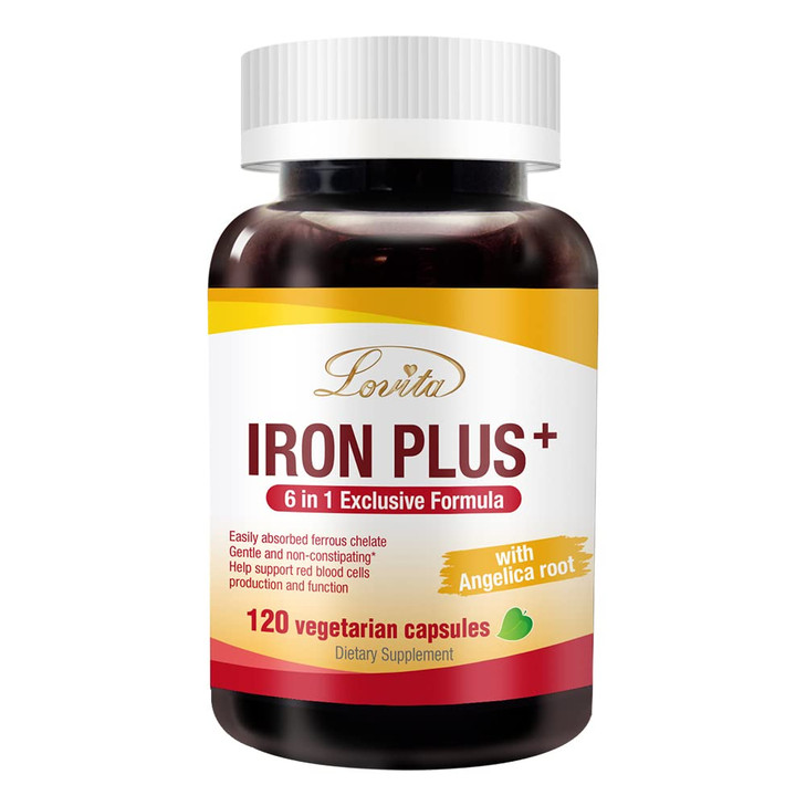 LOVITA Iron 18 mg, 6 in 1 Iron Supplement for Women, Vitamin C, Dong Quai & B12