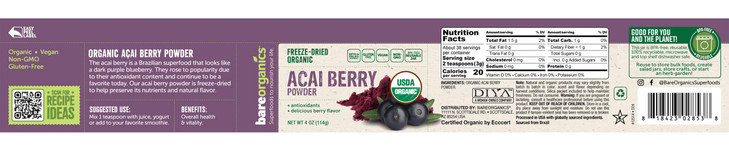 BareOrganics Acai Berry Powder, Superfood Powder, Organic Dietary Supplement, 4