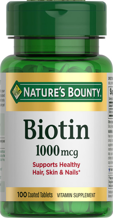 Nature's Bounty Biotin, Supports Metabolism for Energy and Healthy Hair, Skin, and Nails, 1000 mcg, 100 Tablets