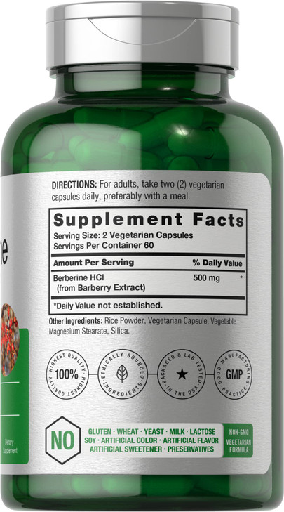 Horbaach Berberine HCL Supplement - 500mg - 120 Capsules