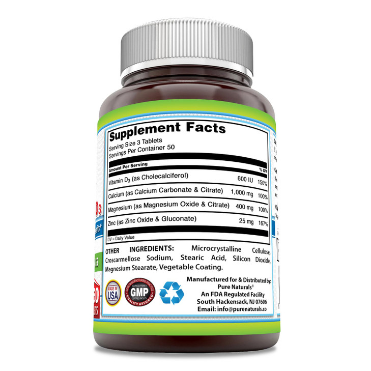 Pure Naturals Calcium Magnesium Zinc Vitamin D3 Supplement