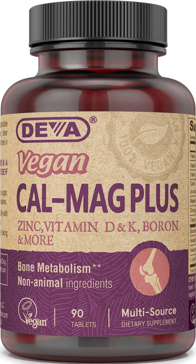 DEVA Vegan Calcium Magnesium Supplement, Plus Zinc, Vitamins C, D & K, Boron, 90