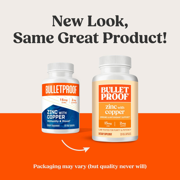 Bulletproof Zinc with Copper Capsules, 120 Count, Minerals and Antioxidant