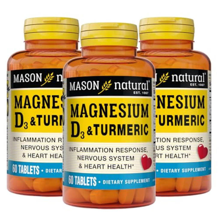 MASON NATURAL Magnesium & Vitamin D3 with Turmeric, 180,Day Supply, Dietary