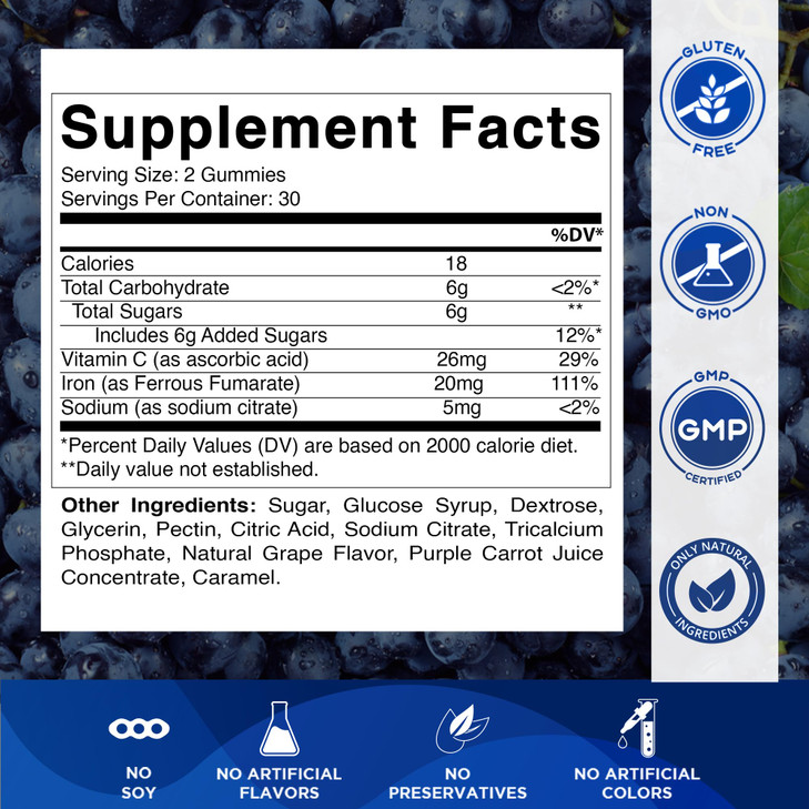 Vitamatic Iron Gummies Supplement for Women & Men
