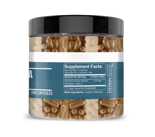 Earthborn Elements Rhodiola Rosea Root Extract 200 Capsules, Pure & Undiluted