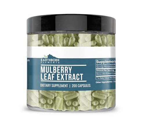 Earthborn Elements White Mulberry Leaf Extract 200 Capsules, Pure & Undiluted