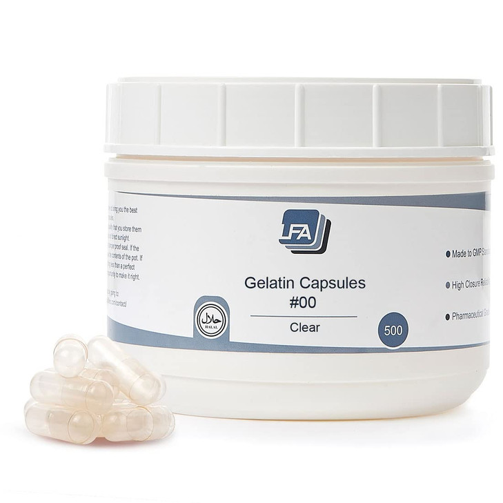 Size 00 Empty Capsules - Clear Gelatin - 500 Count Jar