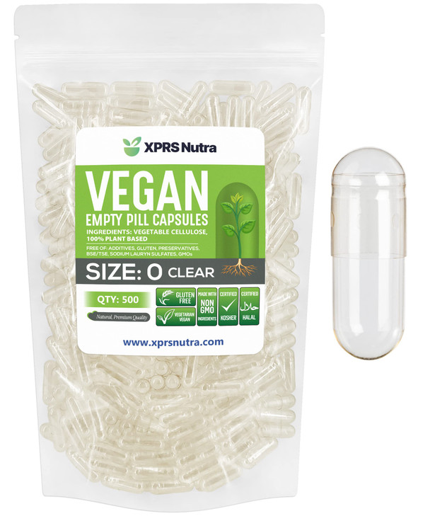 XPRS Nutra Size 0 Empty Capsules - 500 Count Clear Empty Vegan Capsules