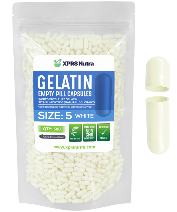 XPRS Nutra Size 5 Empty Capsules - 500 Count Very Small Empty Gelatin Capsules