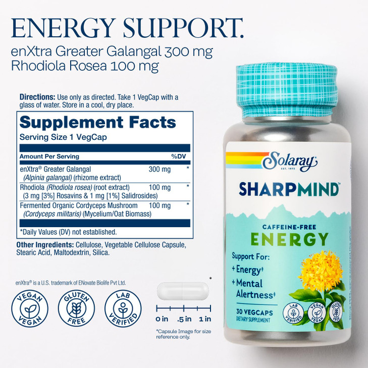 SOLARAY SharpMind Energy, Energy Booster for Women and Men, Nootropic Focus
