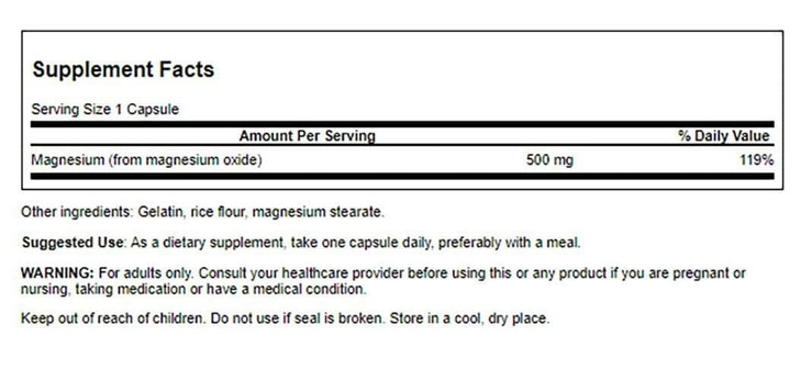 Swanson Magnesium Oxide 500 mg 100 Caps