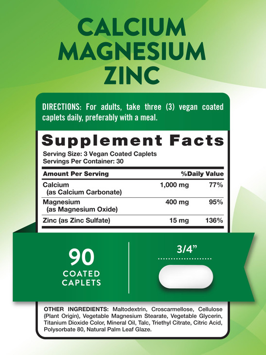 Nature's Truth Calcium Magnesium Zinc - 90 Coated Caplets