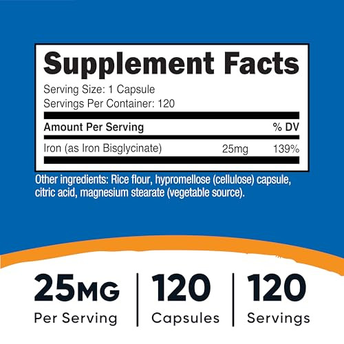 Nutricost Iron Bisglycinate Supplement (25mg) 120 Capsules