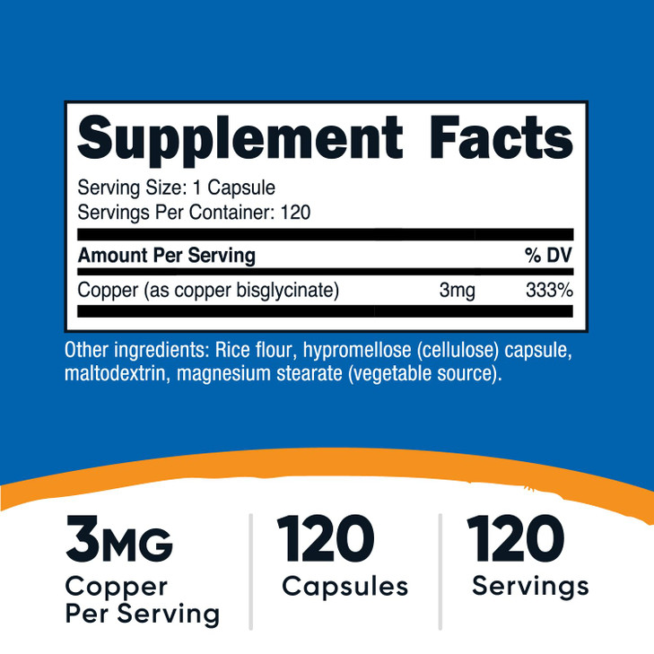 Nutricost Copper Glycinate Capsules (120 Capsules, 3MG Copper per Serving)