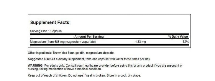 Swanson Magnesium Aspartate 685 mg 90 Caps (2 Pack)