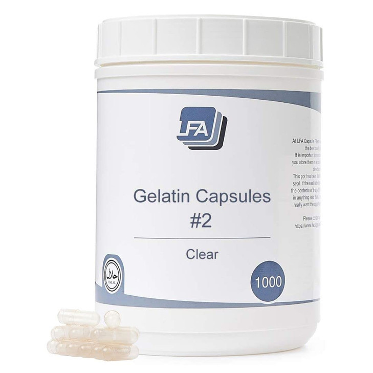 Empty Capsules Size 2 - Clear Gelatin - 1000 Count