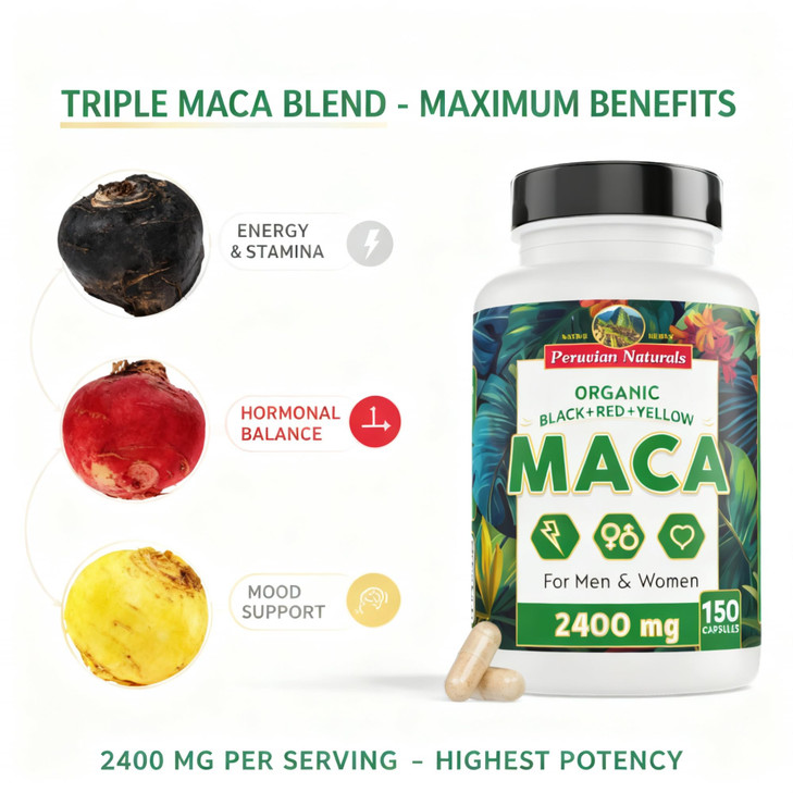 Organic Maca Root Capsules for Women & Men 2400mg per Serving