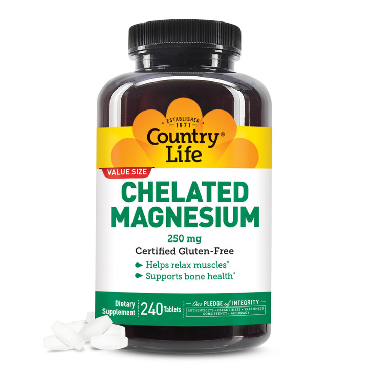 Country Life, Chelated Magnesium 250mg, Supports Bone and Immune Health, Daily