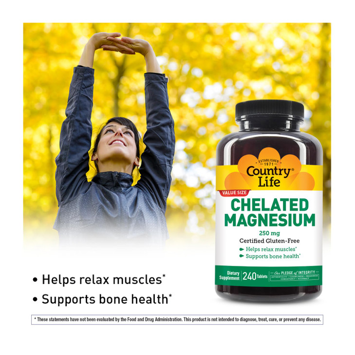 Country Life, Chelated Magnesium 250mg, Supports Bone and Immune Health, Daily
