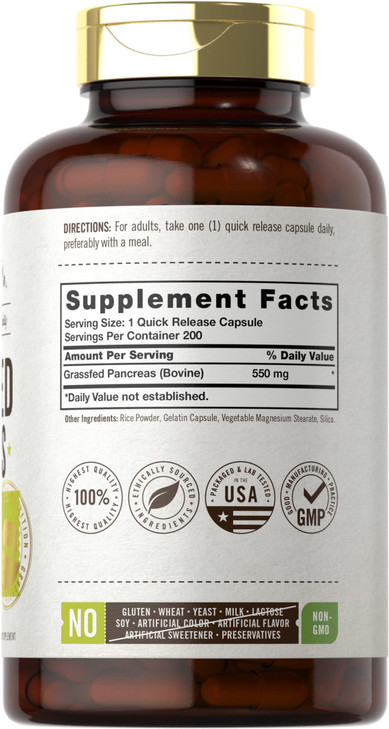 Carlyle Grass Fed Beef Pancreas - 550mg - 200 Capsules