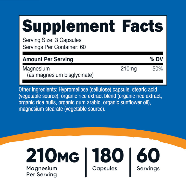 Nutricost Magnesium Glycinate Capsules (180 Capsules, 210 mg Per Serving)