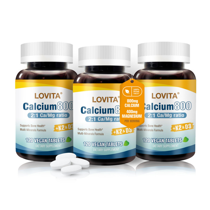 LOVITA Calcium Citrate 800 mg with Magnesium, Vitamin D3 & K2, Bone Strength &