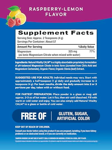 NATURAL VITALITY Raspberry Lemon Calm Magnesium Drink Mix, 8 OZ