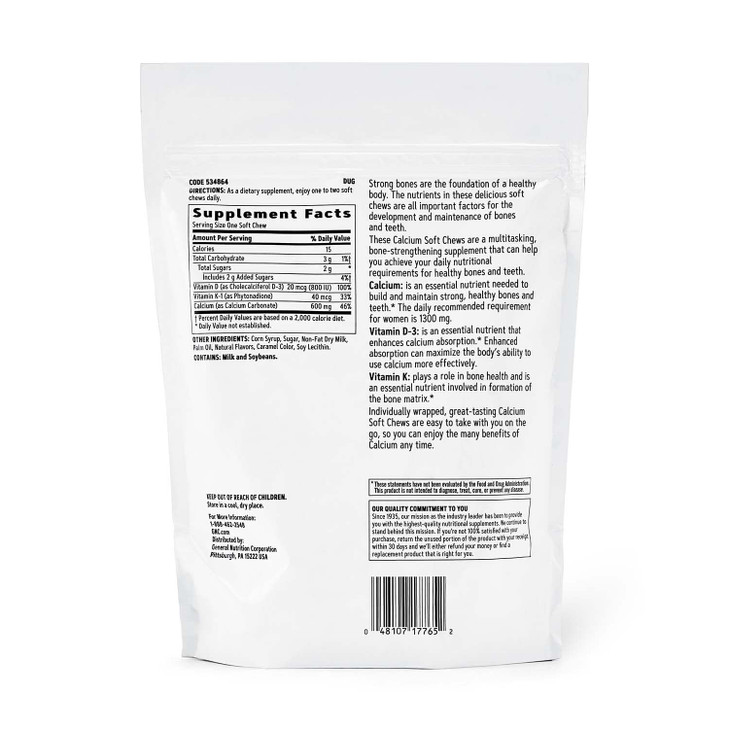 GNC Calcium 600mg Supplement, Supports Strong Bones, Caramel, 60 Servings