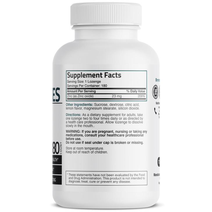 Bronson Zinc Lozenges Antioxidant & Immune Support Supplement Lemon Flavored