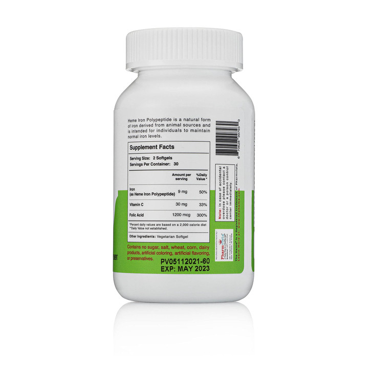 Pharmvista Heme Iron Polypeptide Softgels - with Vitamin C & Folic Acid