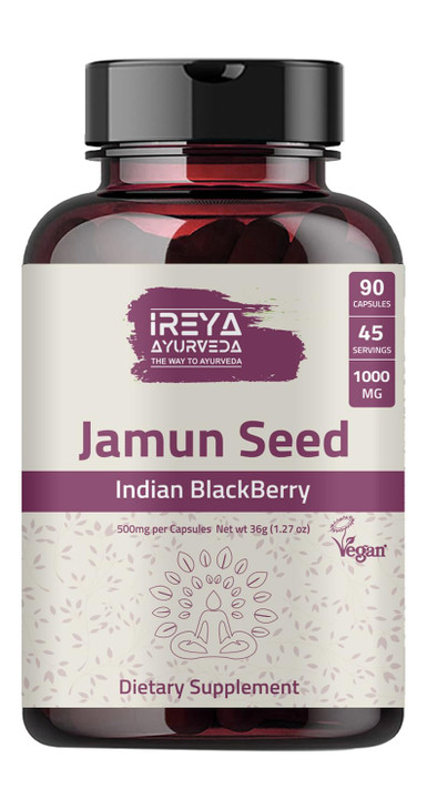 Ireya Ayurveda Jamun Seed Capsules - (90 Capsules) 1000 mg- (Indian BlackBerry