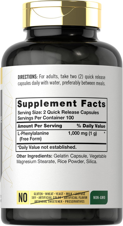 Carlyle L Phenylalanine Supplement 1000mg | 200 Capsules | Non-GMO & Gluten Free
