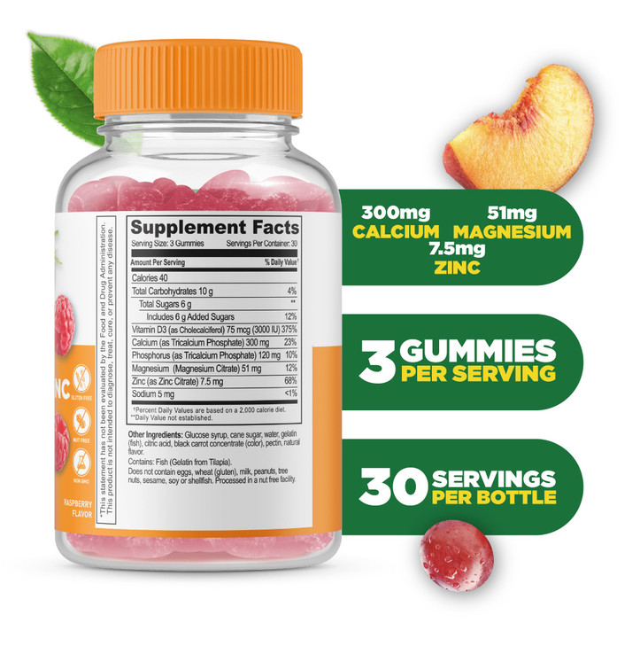 Lifeable Calcium Magnesium Zinc with Vitamin D3 Gummies