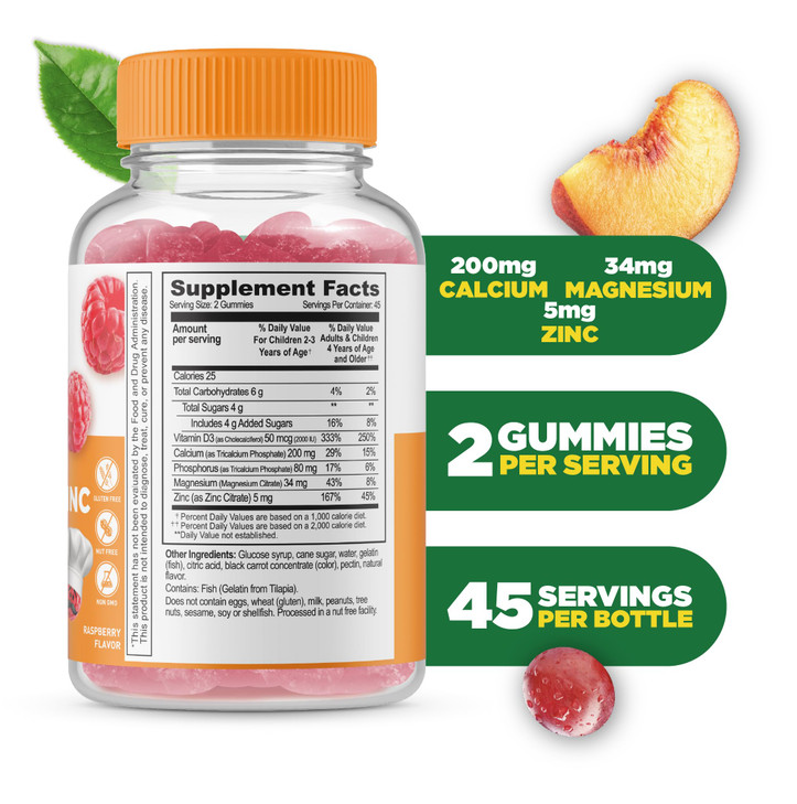 Lifeable Kids Calcium Magnesium Zinc Gummies - Calcium with Vitamin D3