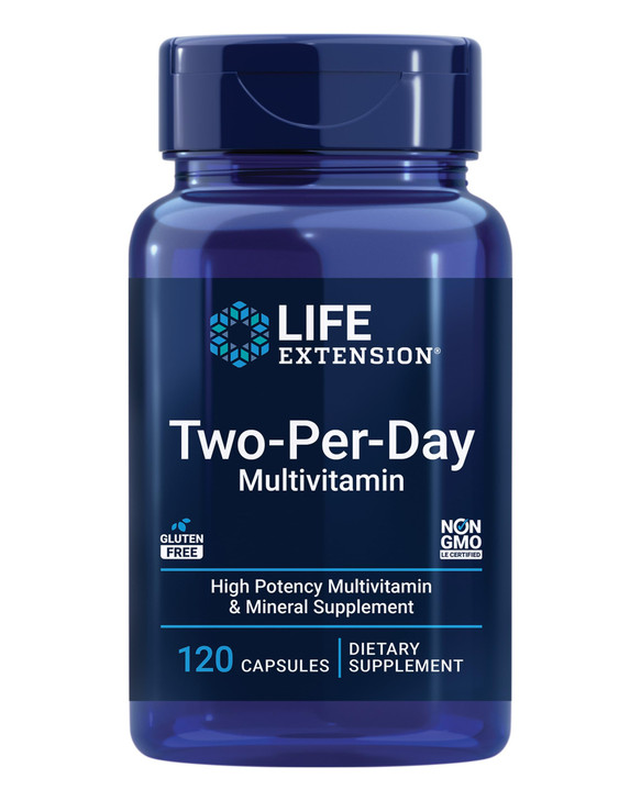 Life Extension Two-Per-Day Multivitamin, Vitamins B, C, D, zinc, Packed
