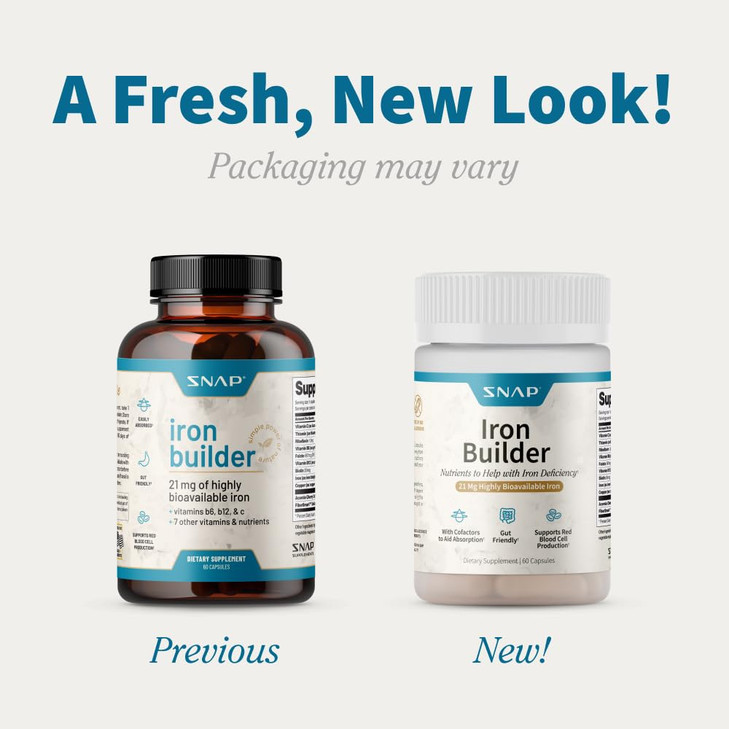 Snap Supplements Natural Iron Builder Supplements, 21mg Iron Pills to Increase